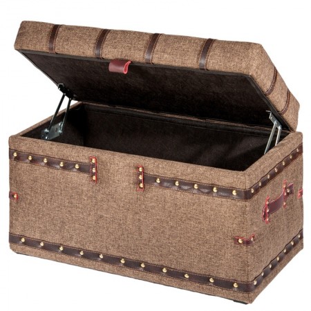 Банкетка Сундучок 4632 коричневая ткань рогожка с кожаной простёжкой 700х420х370 
