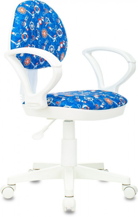 Кресло Бюрократ KD-3 ткань синяя морская тематика sea пластик белый