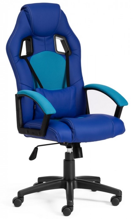Кресло Driver Драйвер, экокожа синяя, ткань голубая