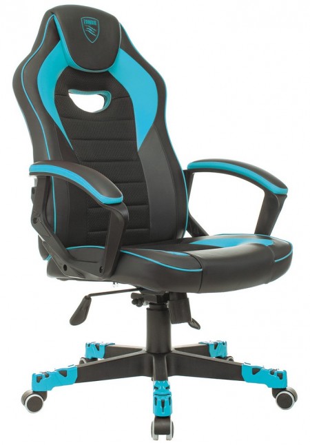 Кресло Zombie GAME 16 черная и голубая экокожа