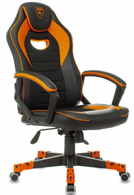 Кресло Zombie GAME 16 черная и оранжевая экокожа